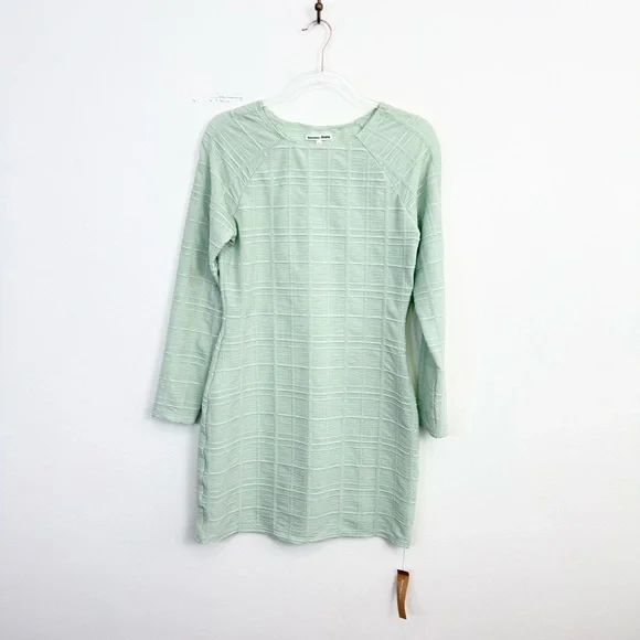 Reformation Dee Dress Mint Green Textured Mini Long Sleeve NWT Size L - Picture 2 of 4